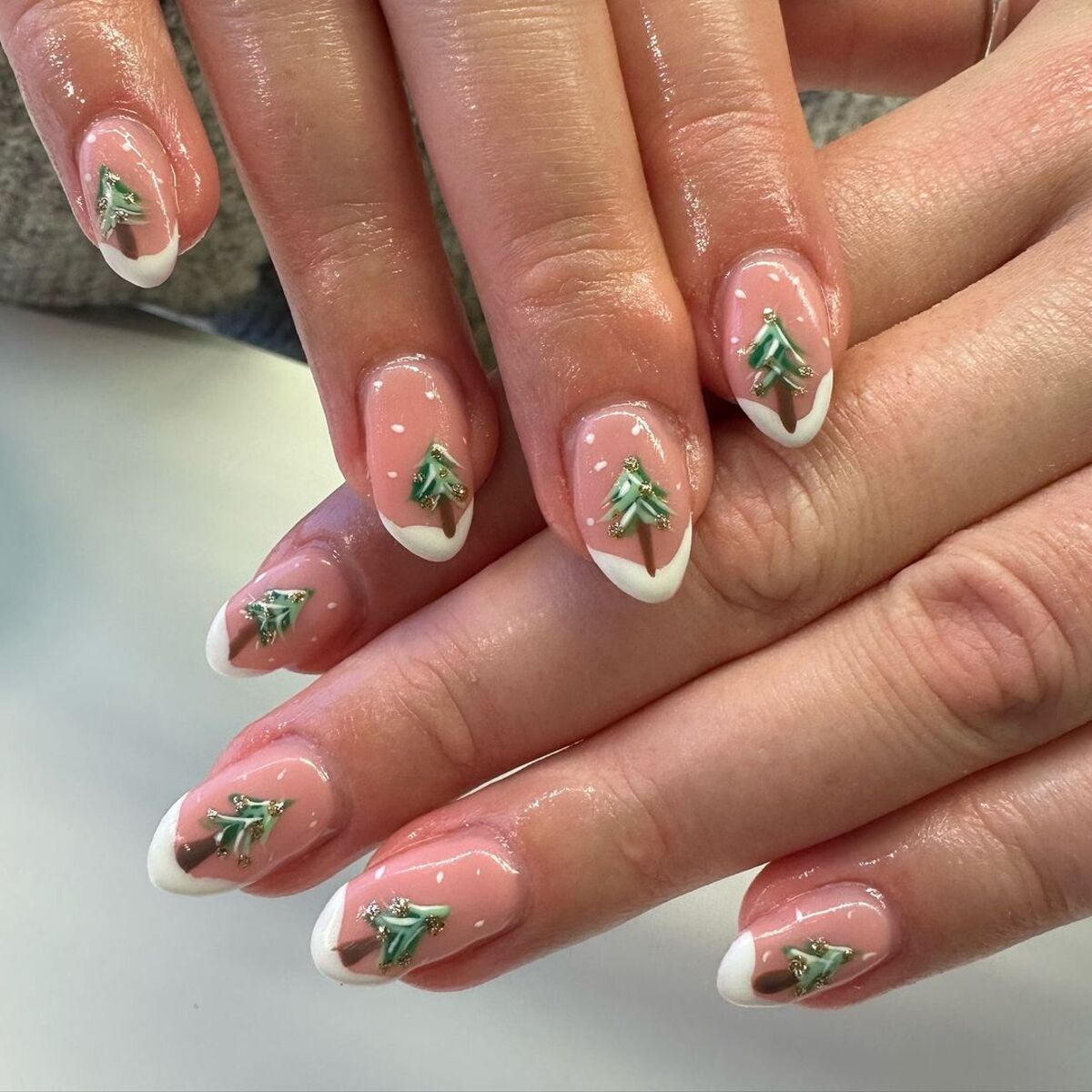 8. Evergreen Christmas Tree French Tips