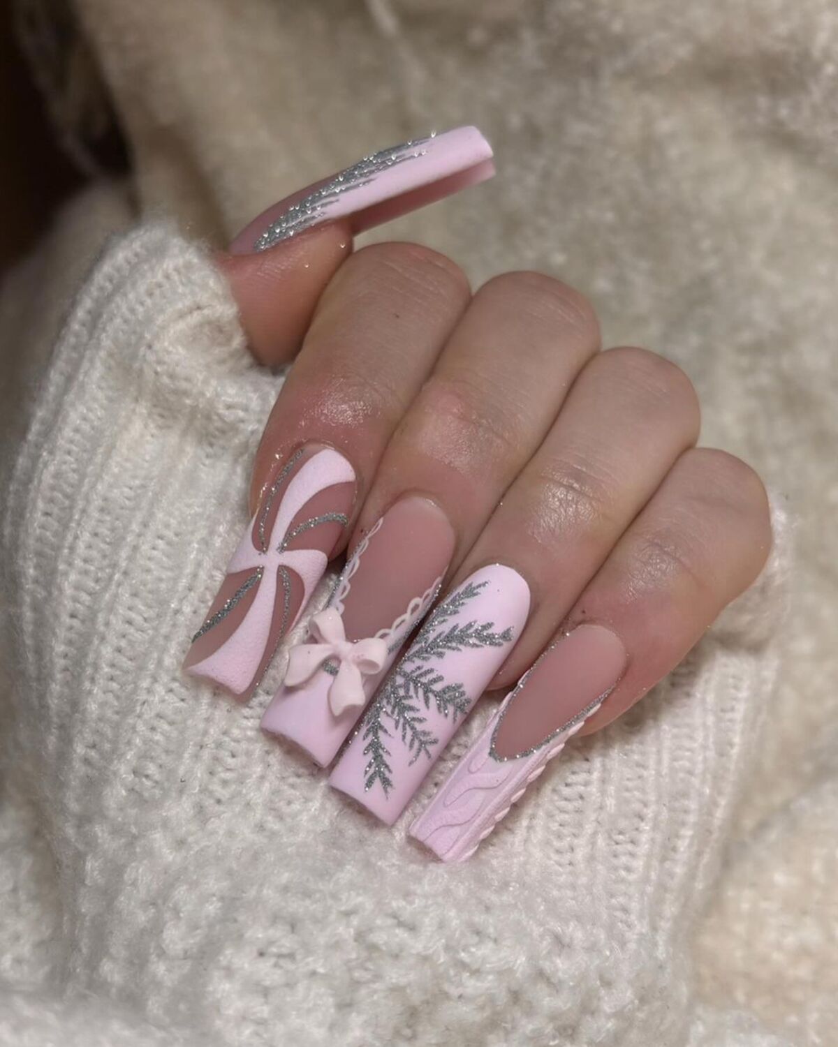 21. Soft Pink Winter Wonderland Nail Art