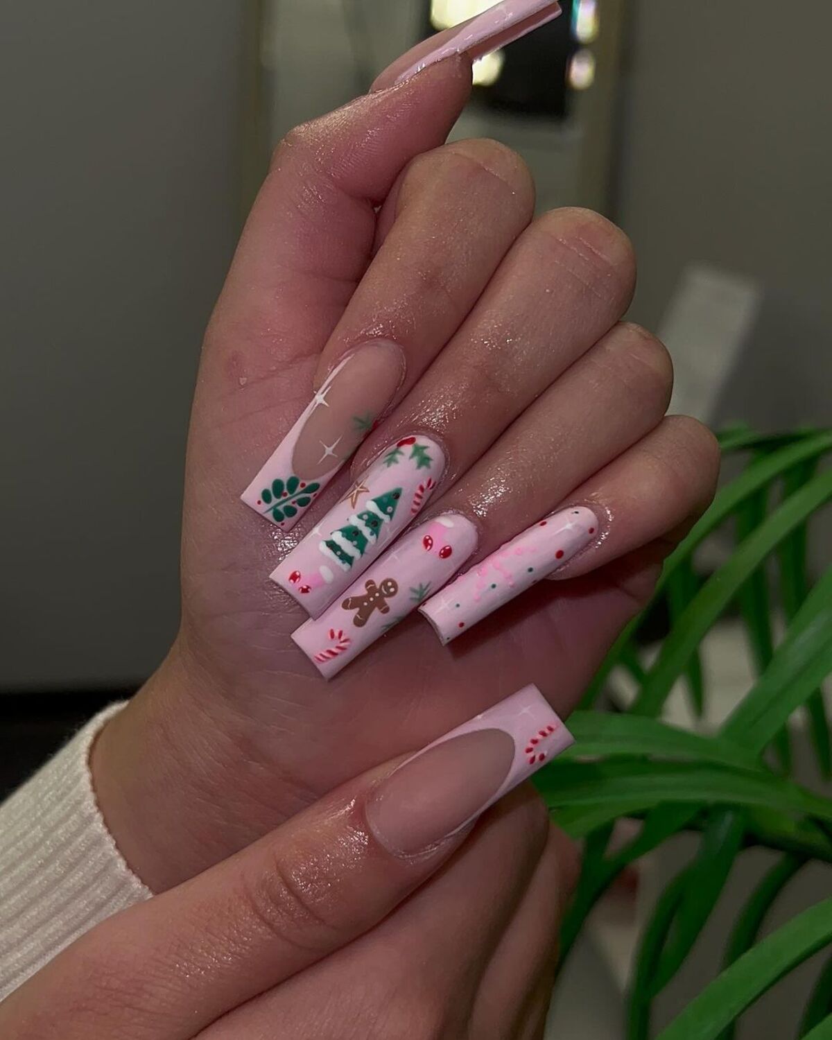 6. Festive Gingerbread and Christmas Tree Nail Art