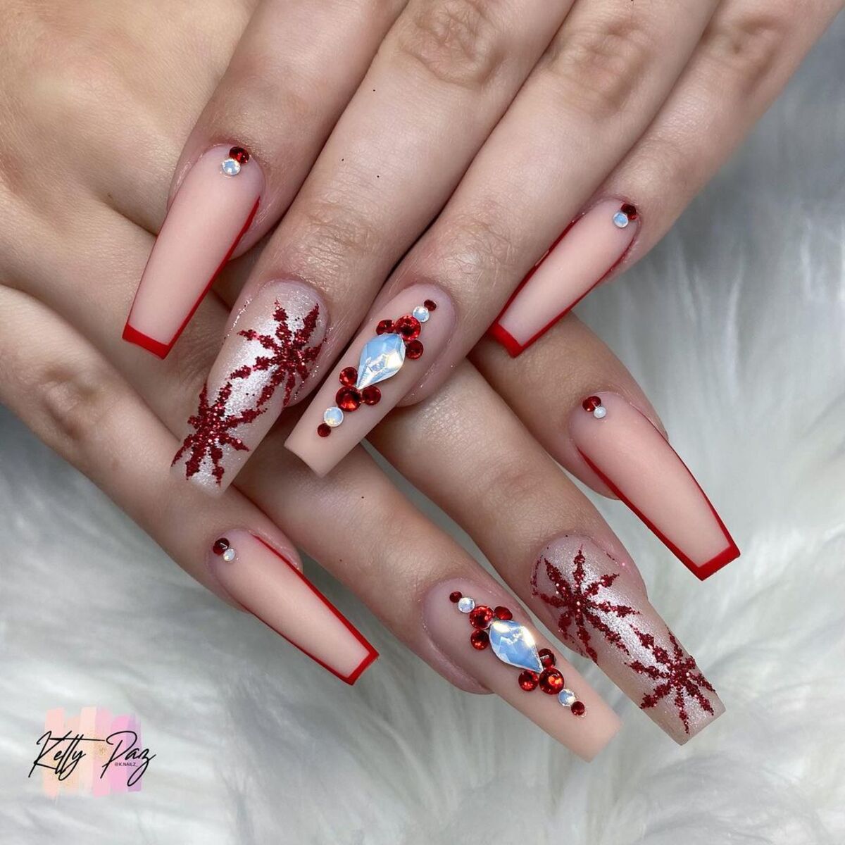 1. Elegant Red Snowflakes with Rhinestones