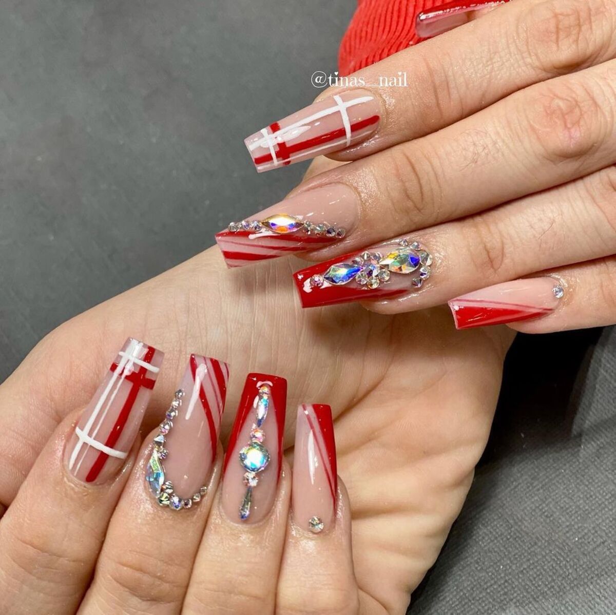 11. Candy Cane Stripes with Rhinestone Glam