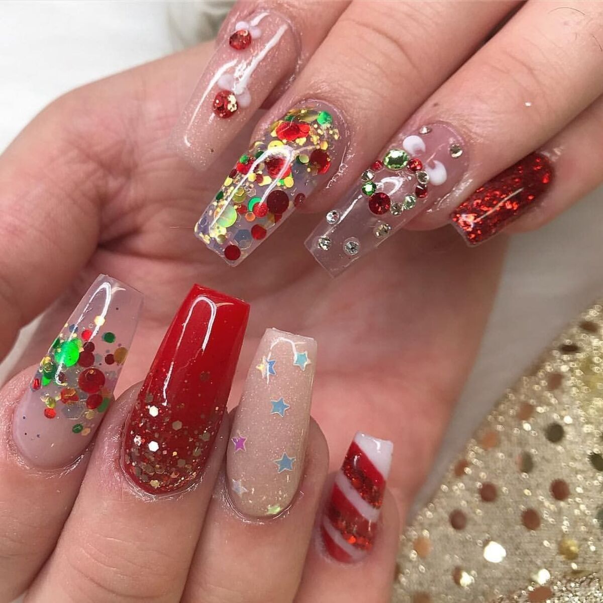 25. Playful Christmas Confetti Nails