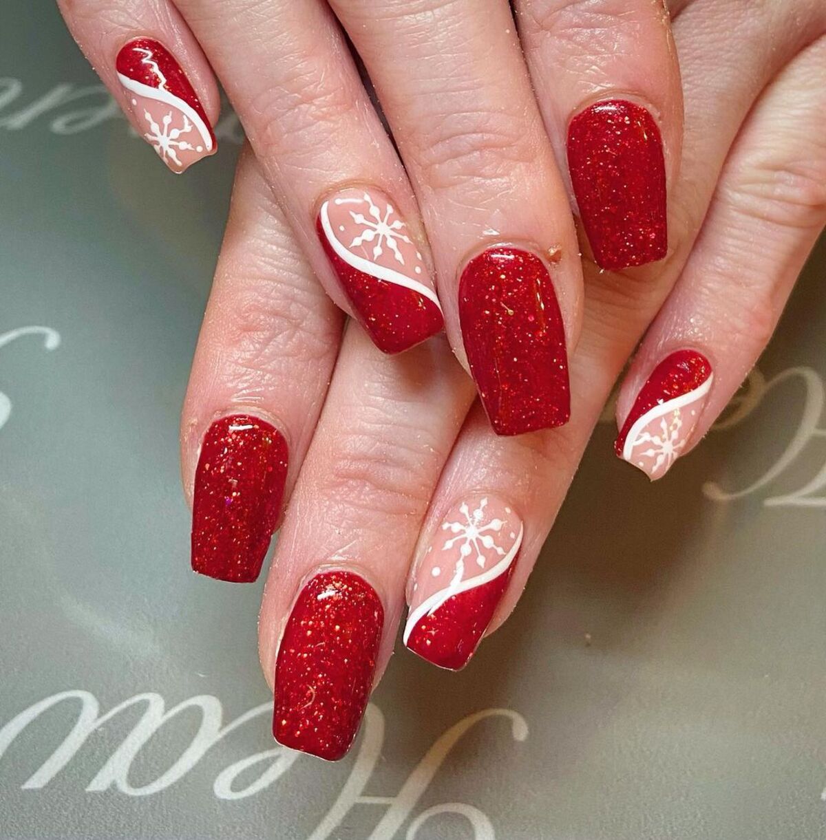 13. Sparkling Red and White Snowflake Accent