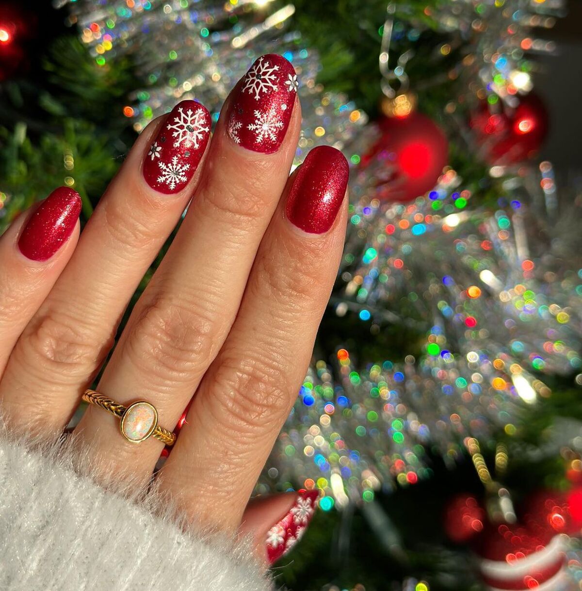 19. Classic Red with Snowflakes