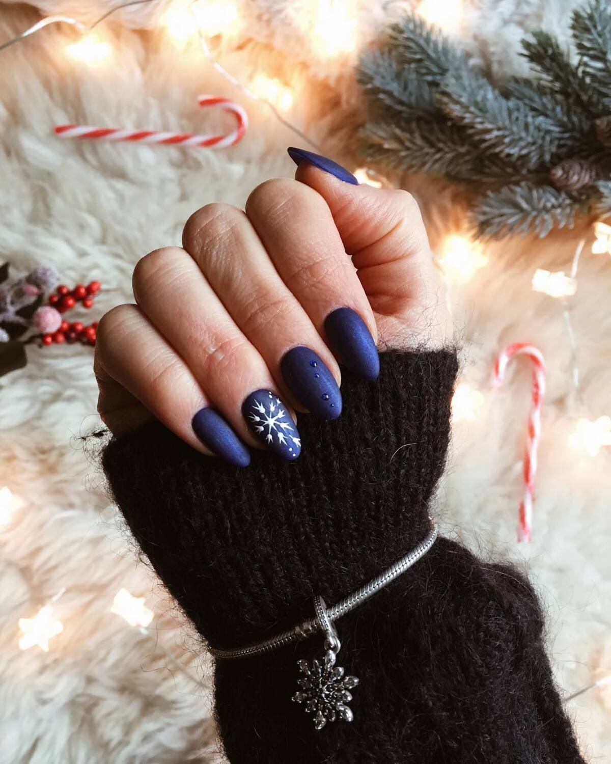 27. Matte Navy Blue with Minimalist Snowflakes