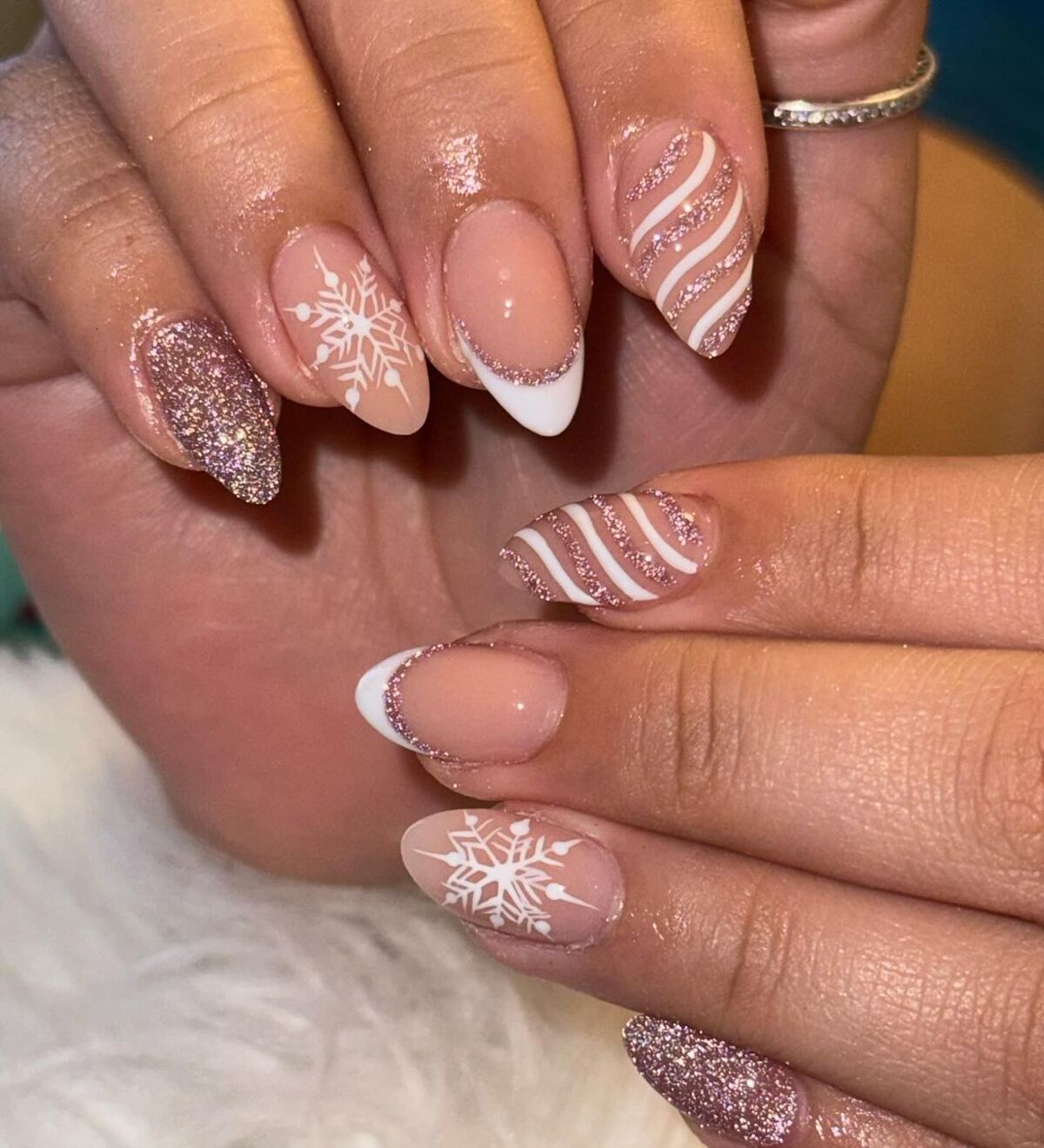 1. Glittery Snowflake and French Tips