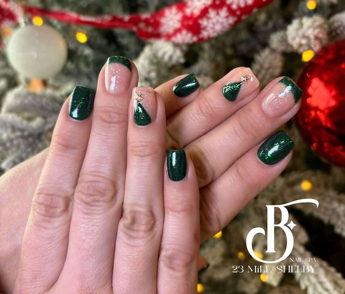 10. Green Glitter with Sparkling Star Embellishments