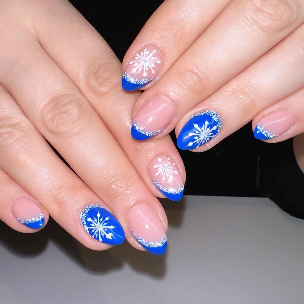 19. Frosty Blue with Silver Glitter Snowflakes