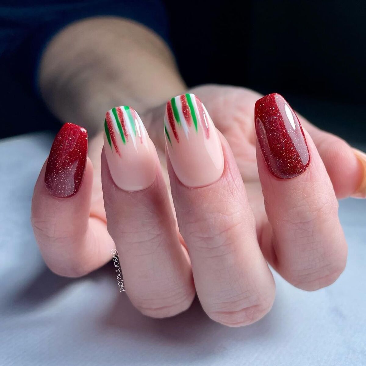 3. Red and Green Stripes with Sparkle