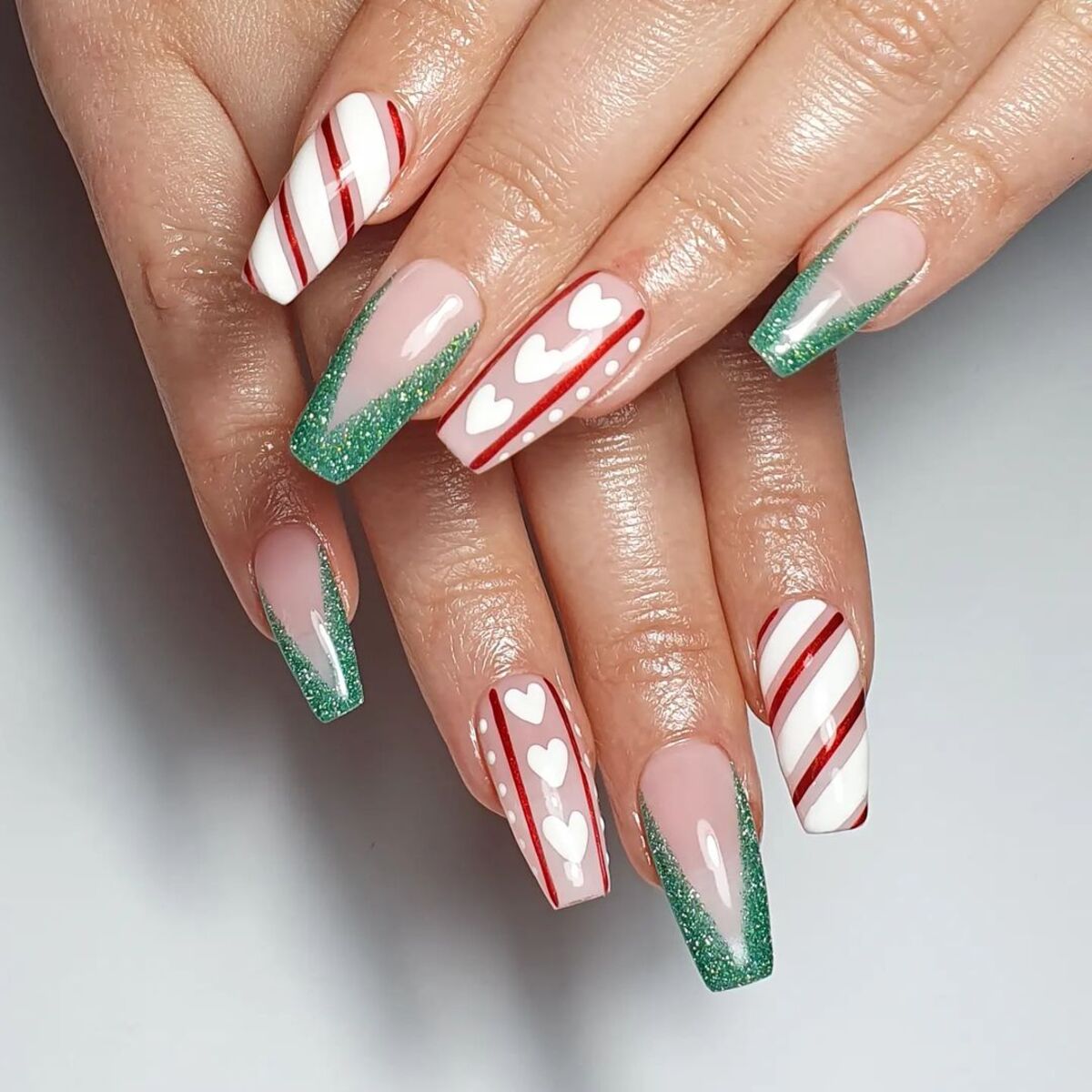 22. Candy Cane Hearts and Glitter Greens