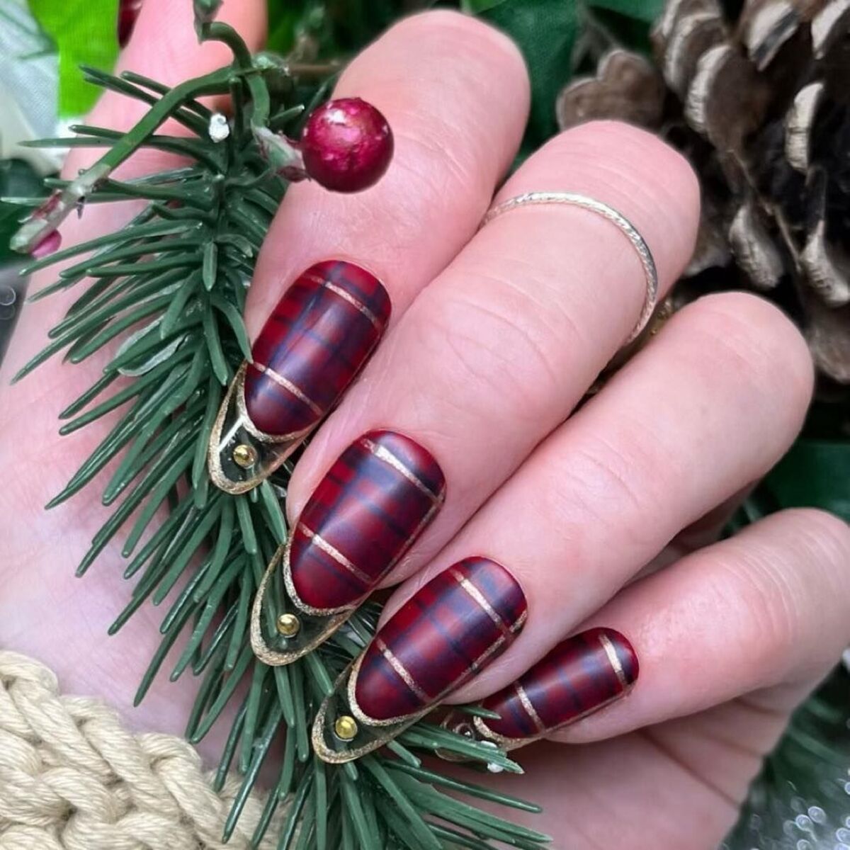 16. Matte Red Plaid with Gold Accents