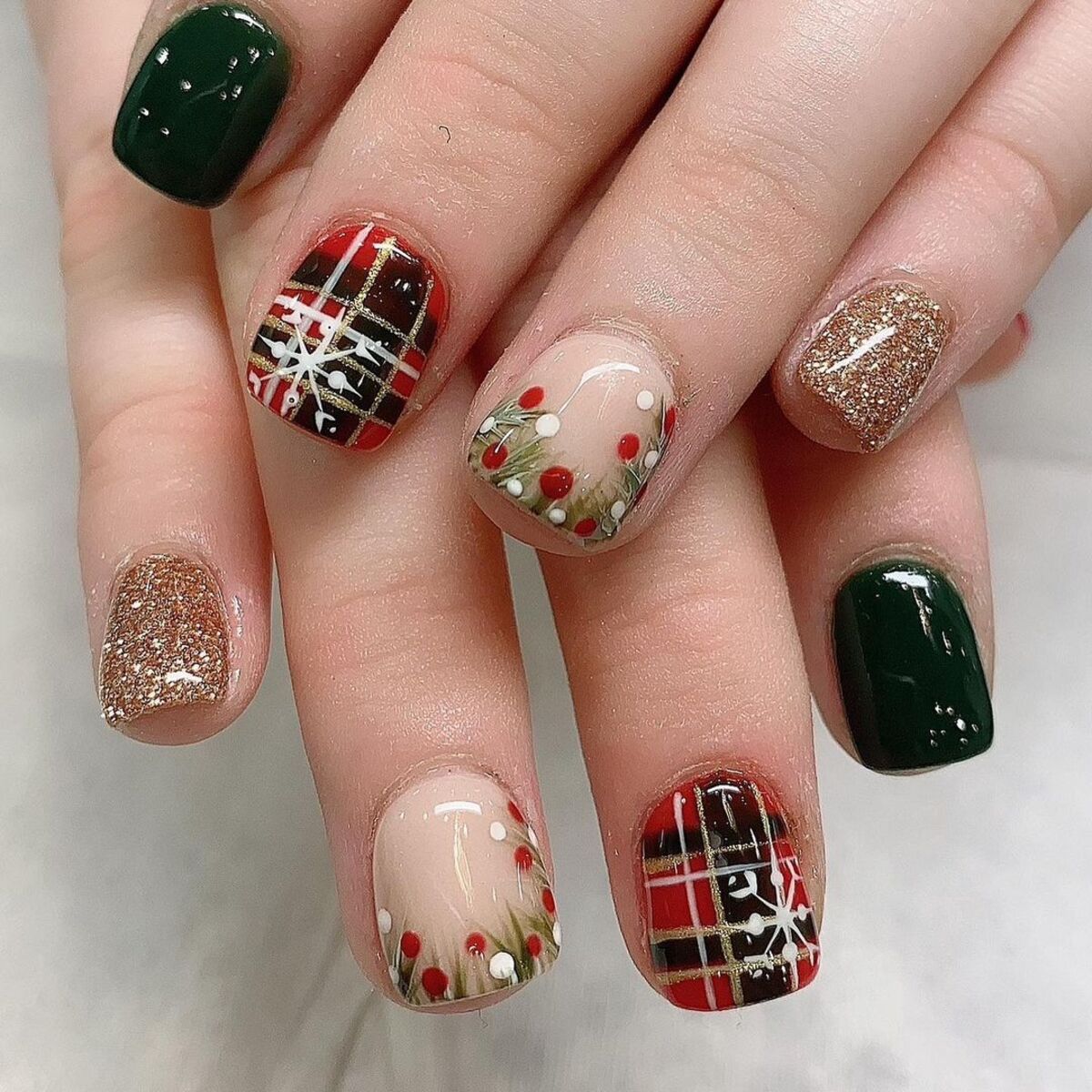 31. Festive Plaid with Holly and Snowflake Details