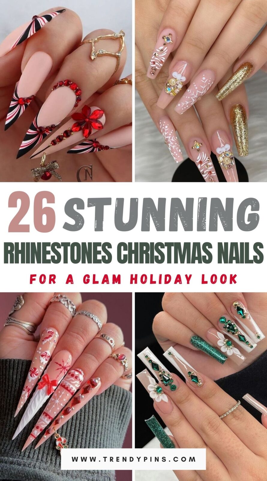 Stunning Christmas Nails With Rhinestones