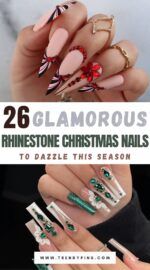 26 Stunning Christmas Nails With Rhinestones For A Glam Holiday Look Christmas Nails Ideas 2