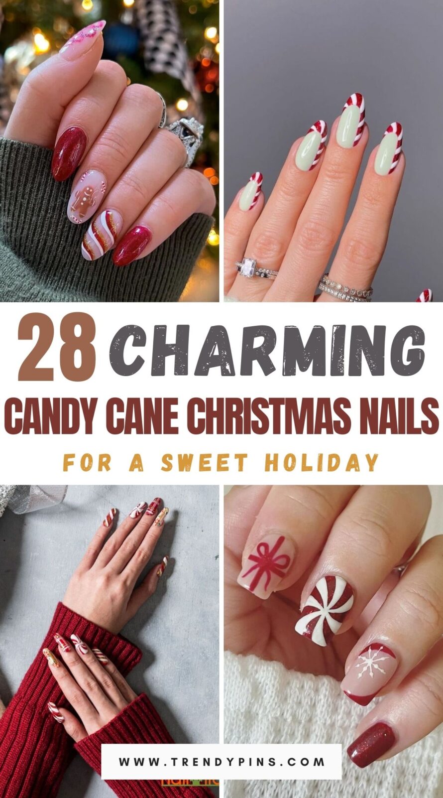 Sweet Candy Cane Christmas Nails