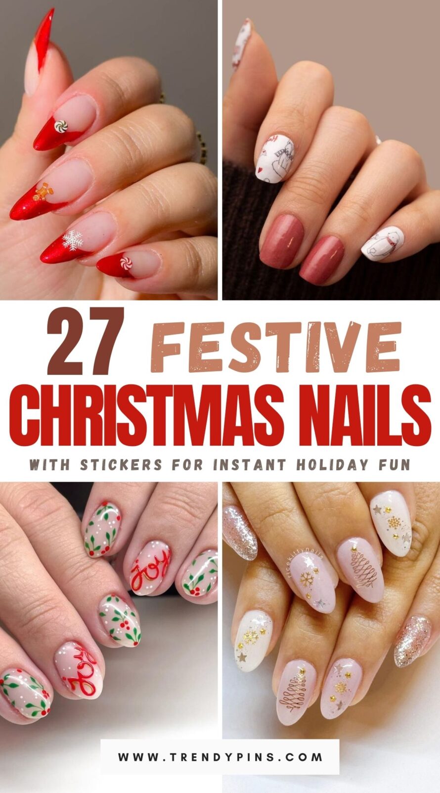 29 Fun Christmas Nails With Stickers For A Quick Festive Look 1