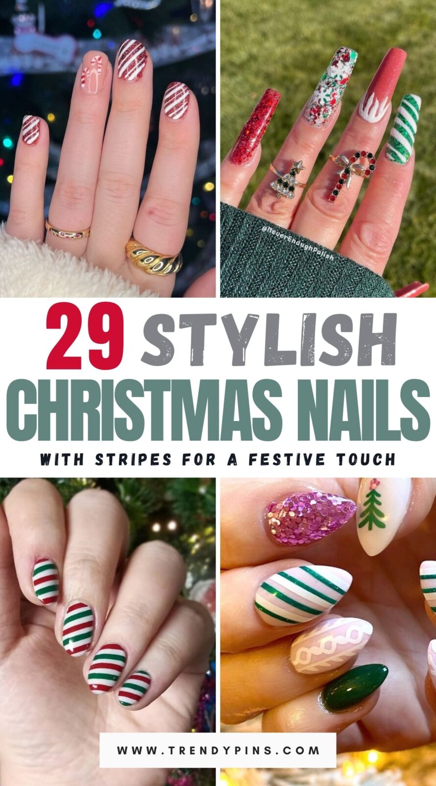 Stylish Christmas Nails With Stripes