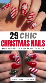 29 Stylish Christmas Nails With Stripes To Add A Festive Touch 2