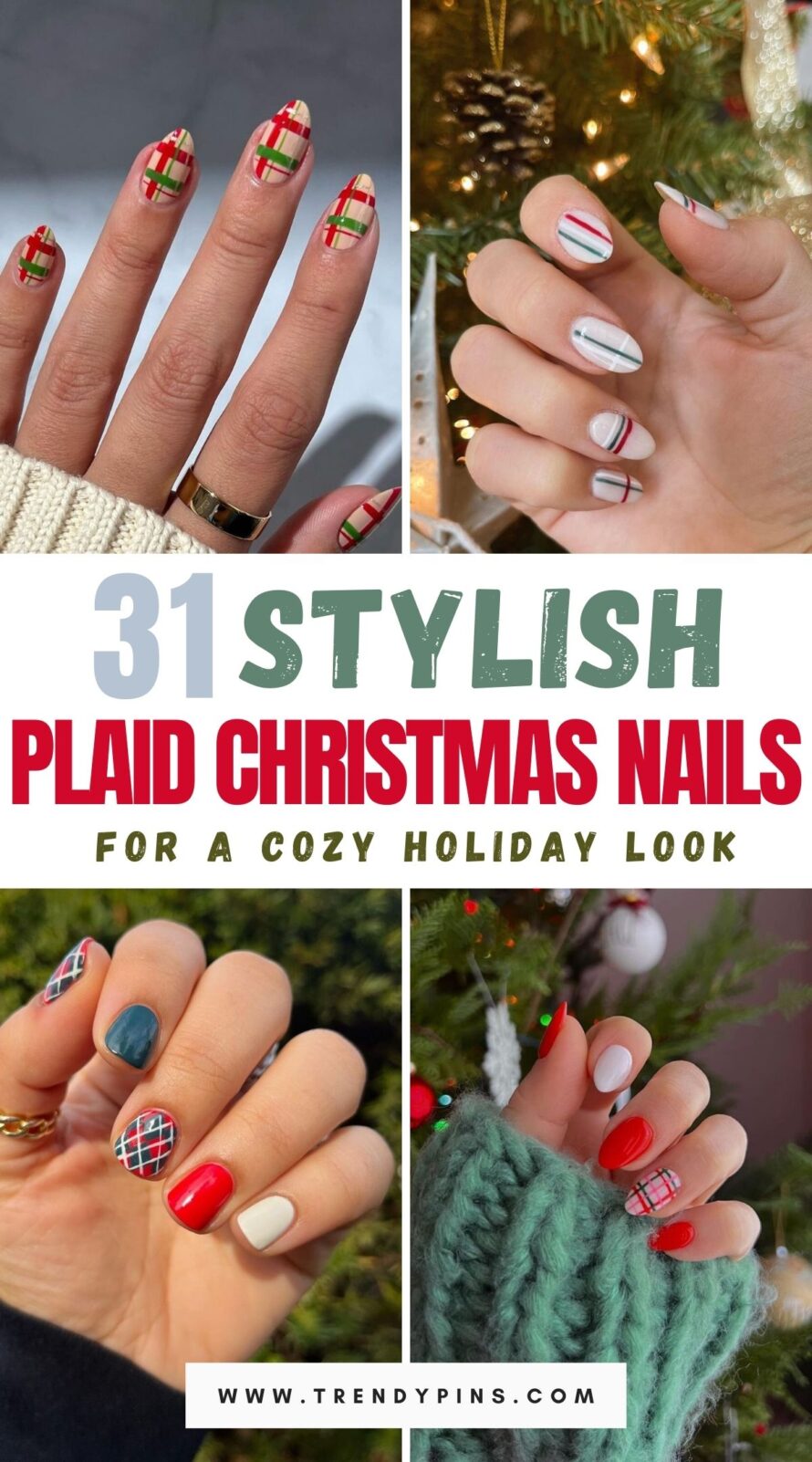 Stylish Plaid Christmas Nails