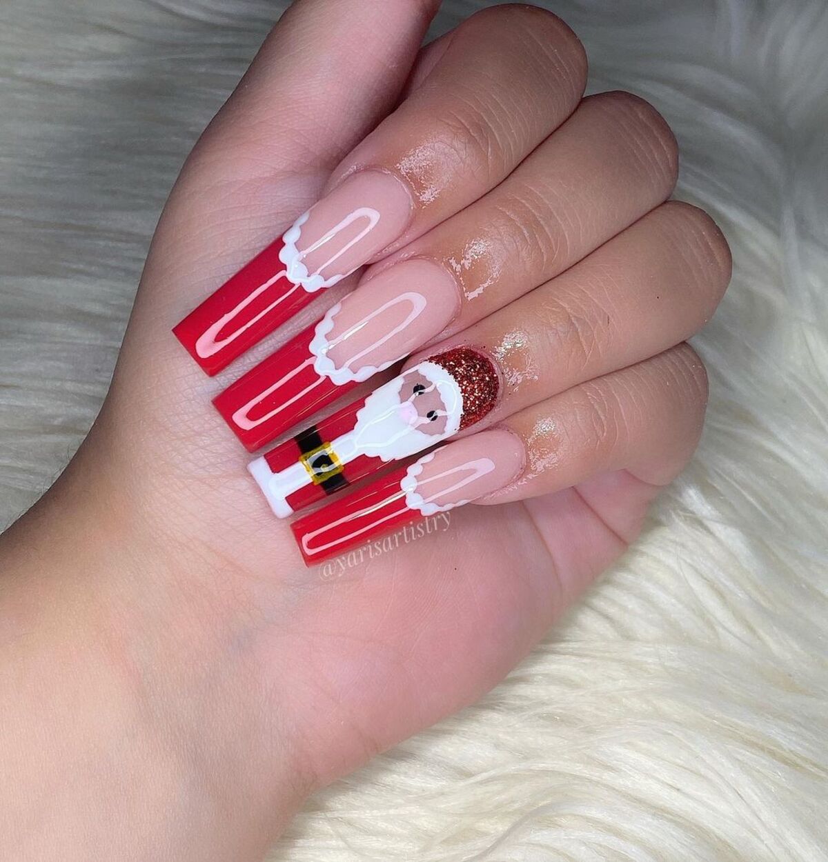 9. Modern Santa-Themed French Manicure