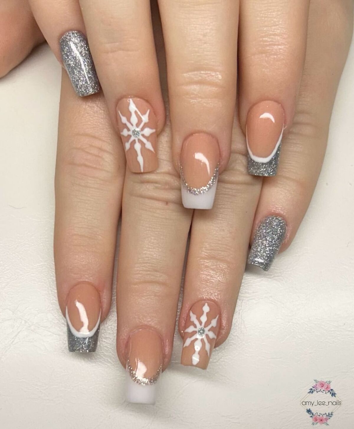 11. Silver and White Glam with Snowflake Details