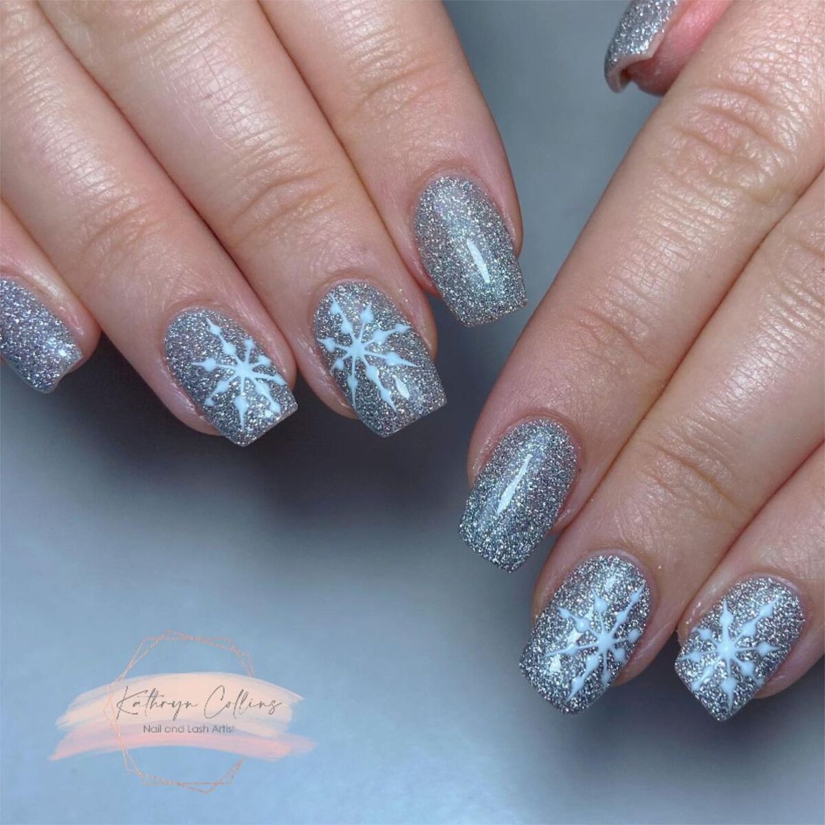 13. All-Over Silver Glitter with Snowflake Accents