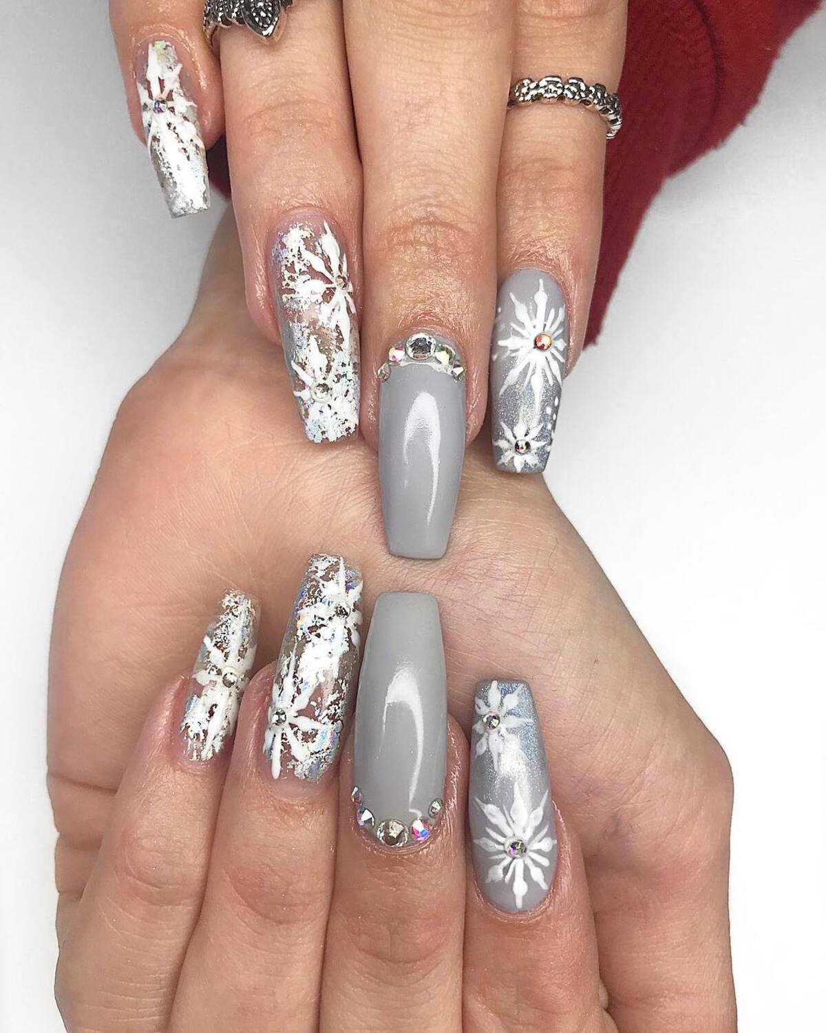 16. Icy Gray with Jewels and Snowflakes