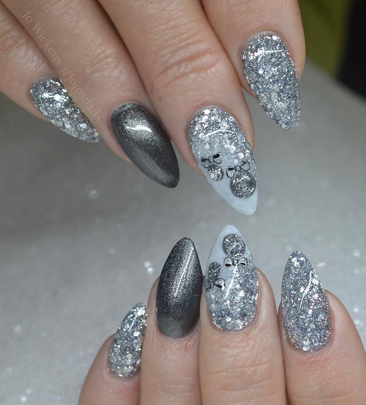 29. Glittery Silver and Dark Gray with Bow Details