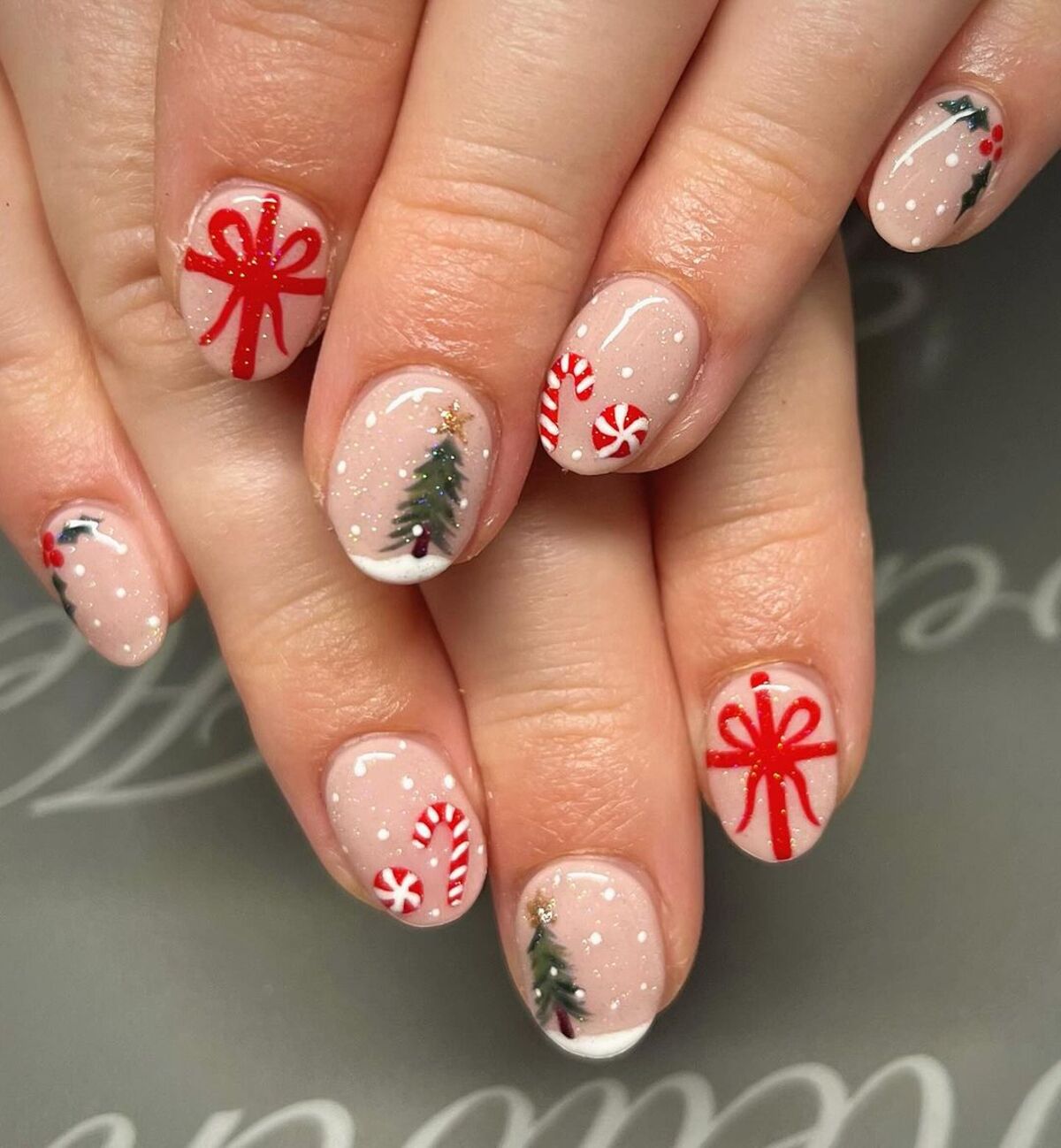 2. Whimsical Holiday Icons with Christmas Trees and Candy Canes