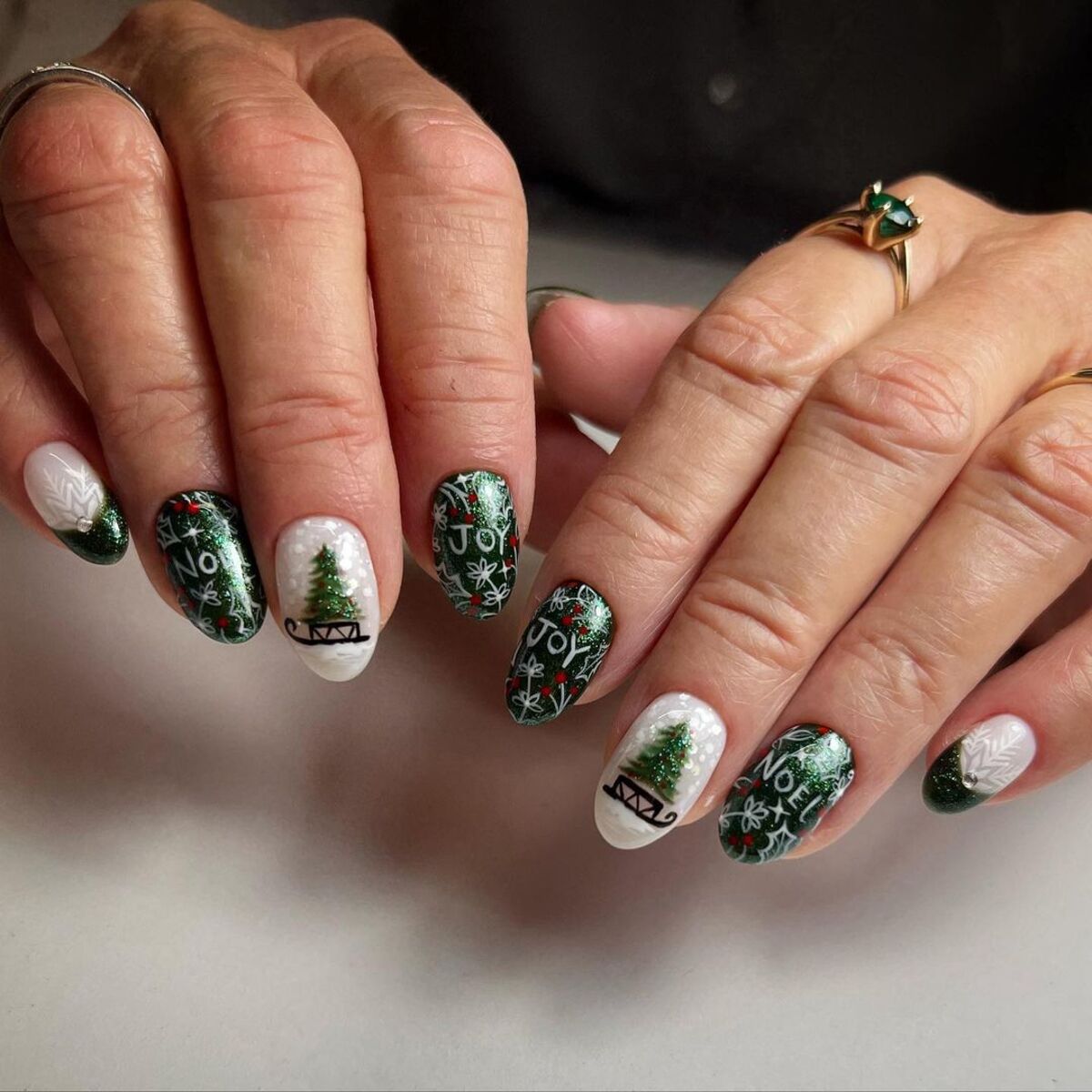 21. Joyful Noel Nails with Christmas Trees