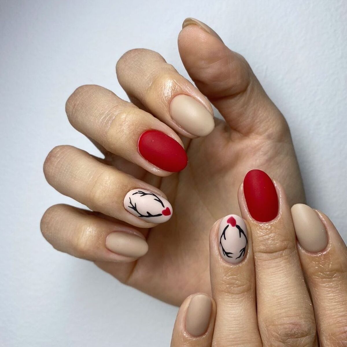 8. Matte Red and Beige with Cute Reindeer Art