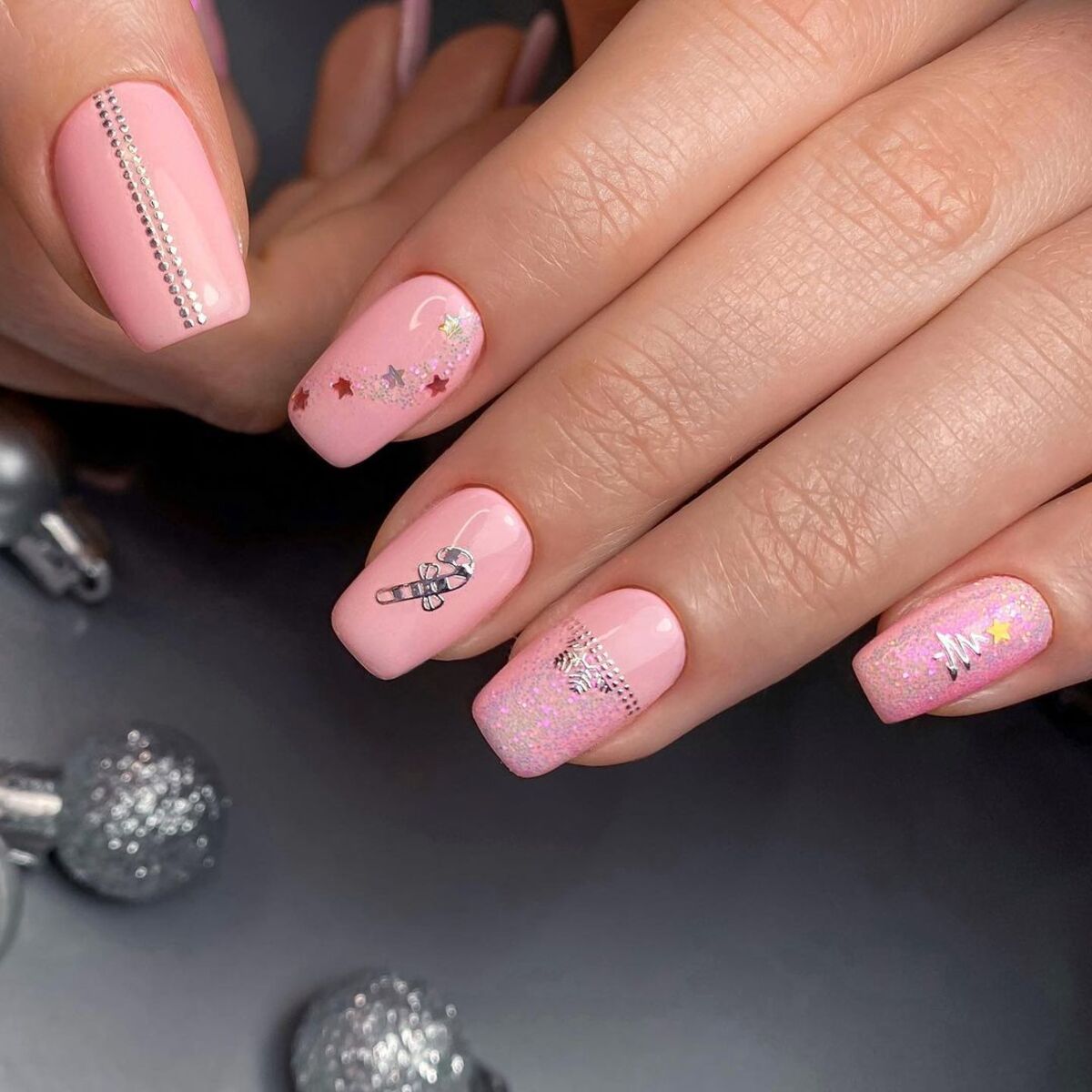 10. Blush Pink with Sparkling Silver and Holiday Stickers