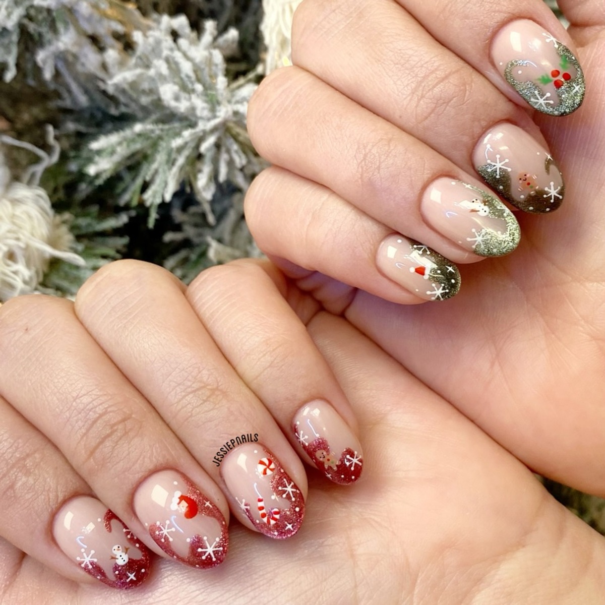 8. Gradient Glitter with Snowflakes and Holly