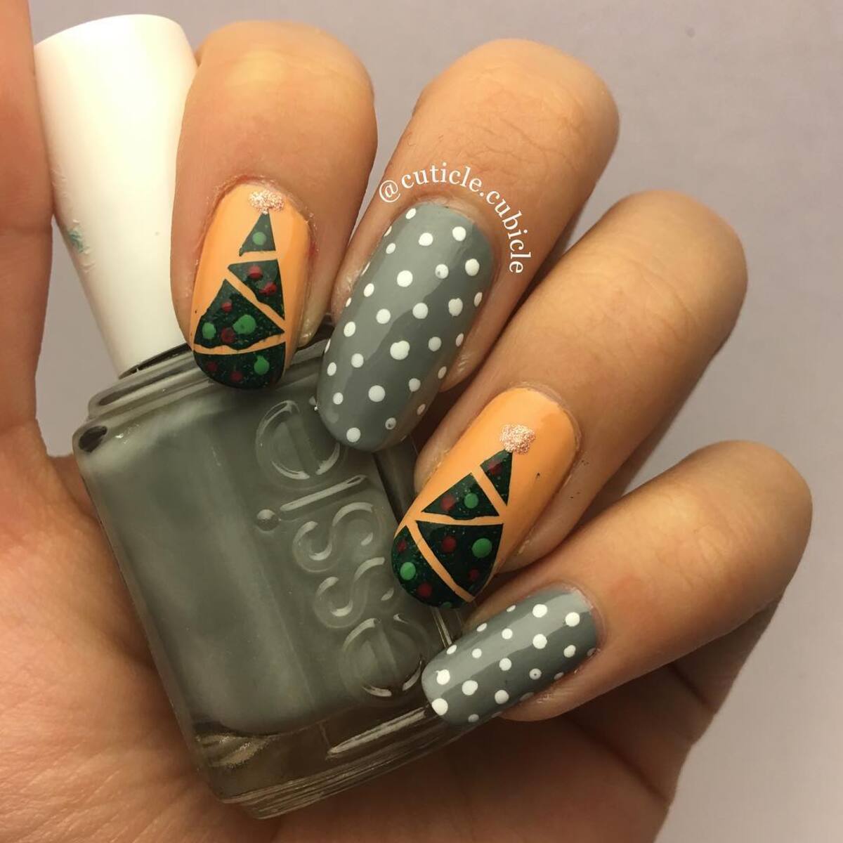 26. Grey and Orange Christmas Trees with Polka Dots