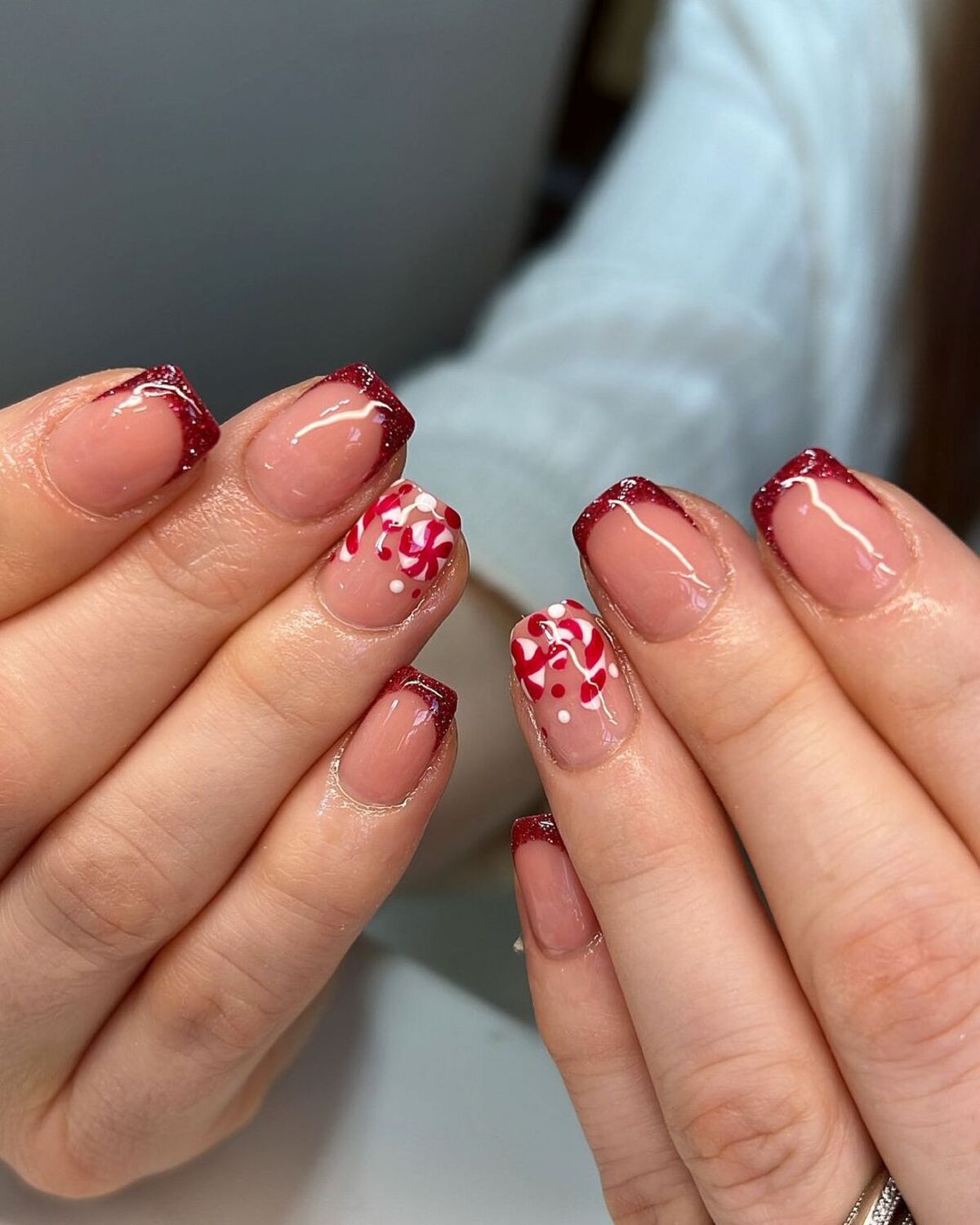 14. Candy Cane Tips with Red Glitter