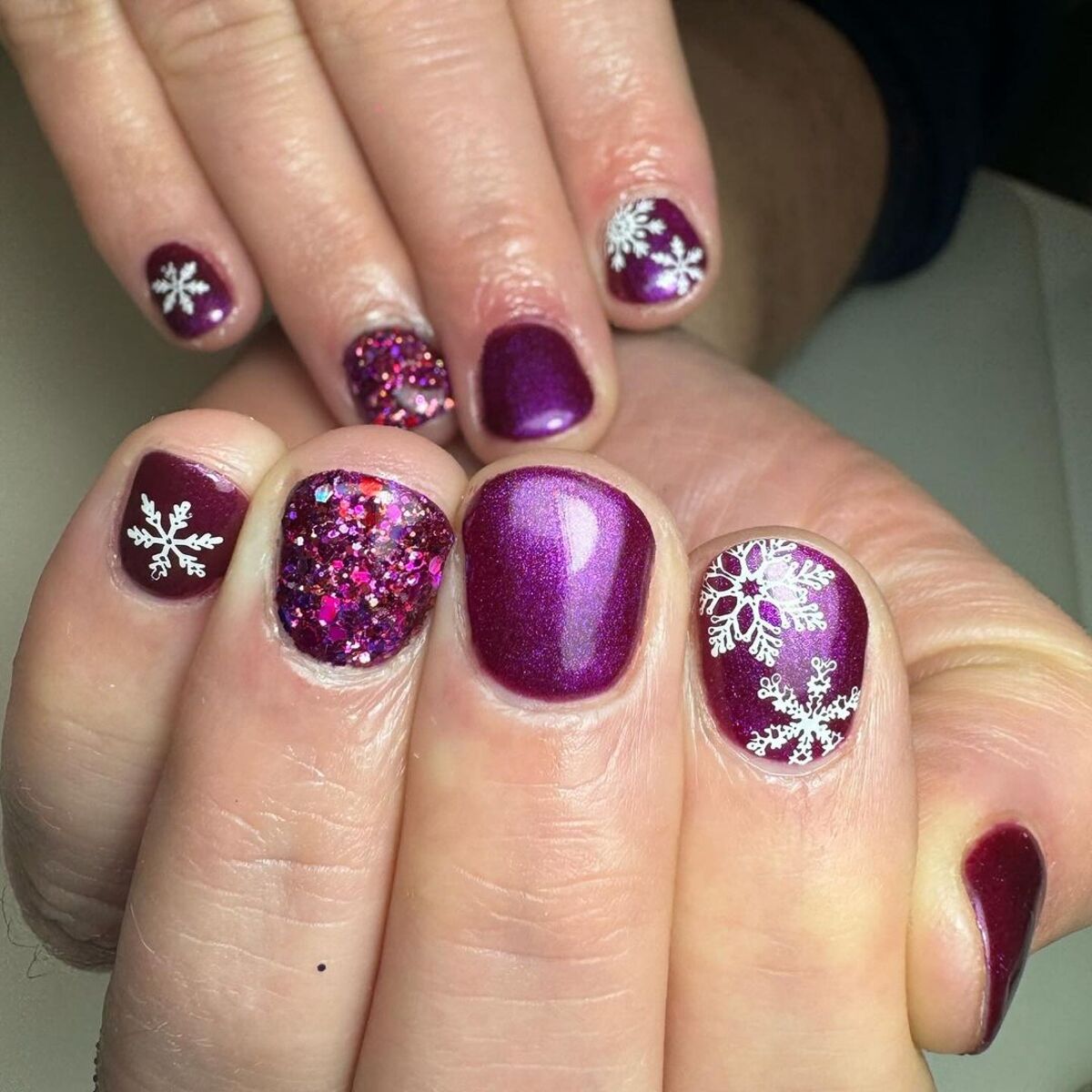 21. Rich Purple Snowflakes with Glitter Accent