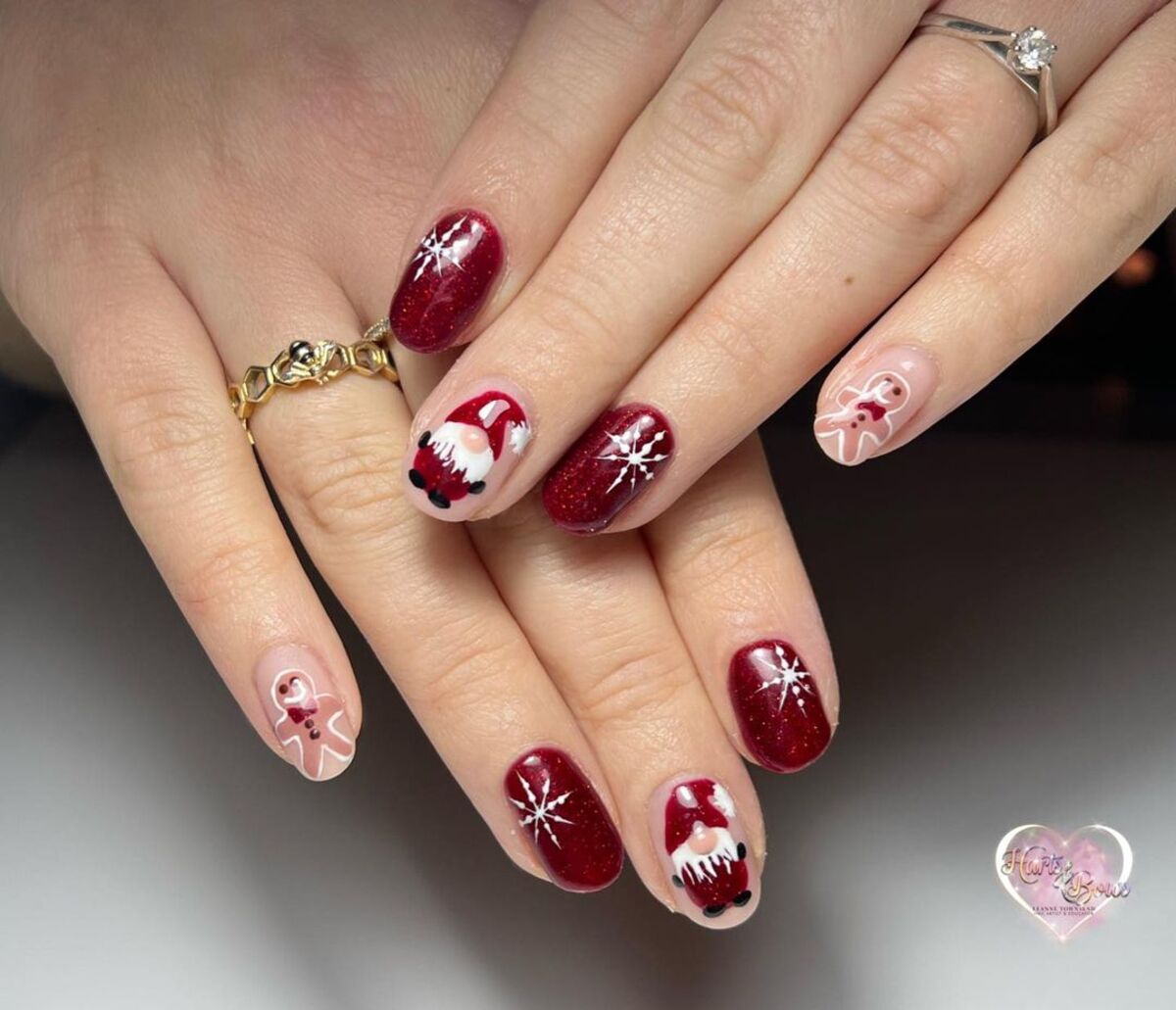 22. Santa and Gingerbread Man Holiday Nails