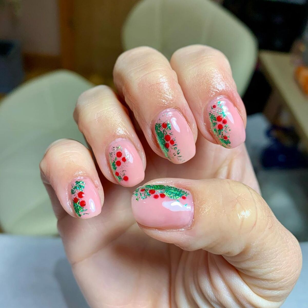 4. Holly Berry Christmas Nail Design