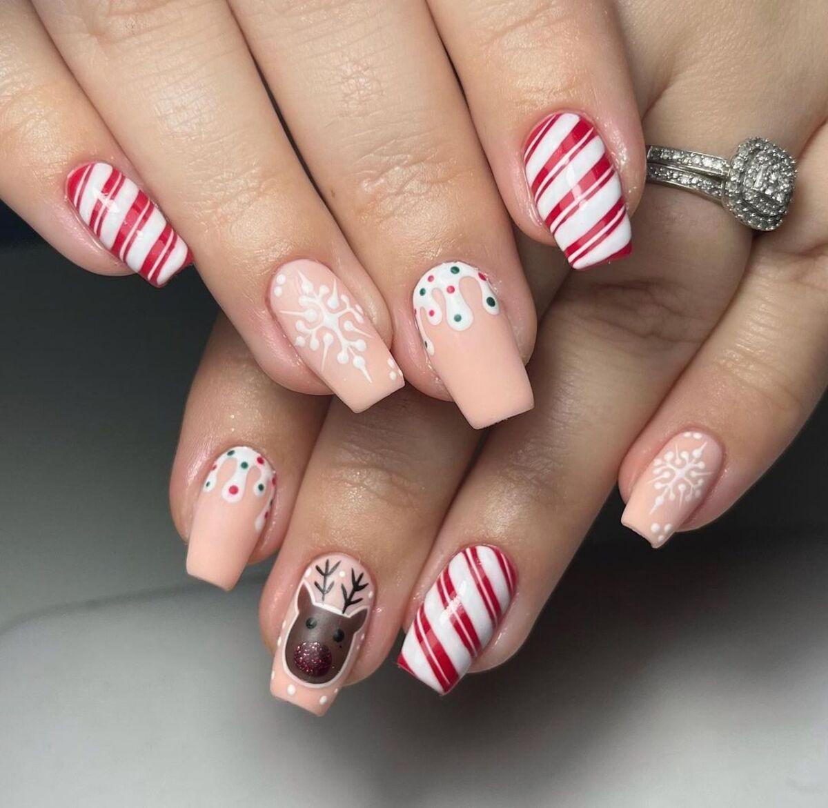 10. Soft Pink with Reindeer and Stripes