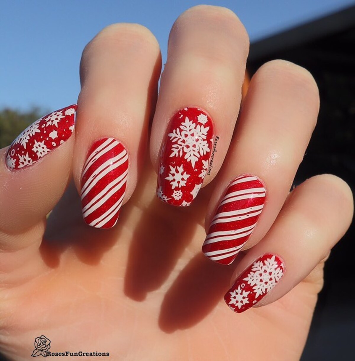 12. Classic Red and White Snowflake Stripes