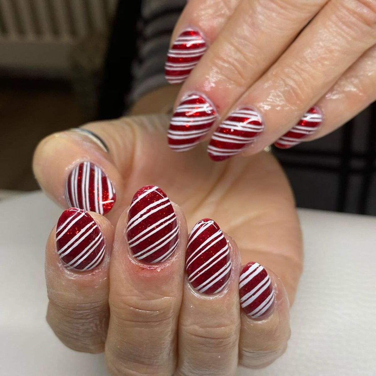 14. Layered Stripes on Glittery Red