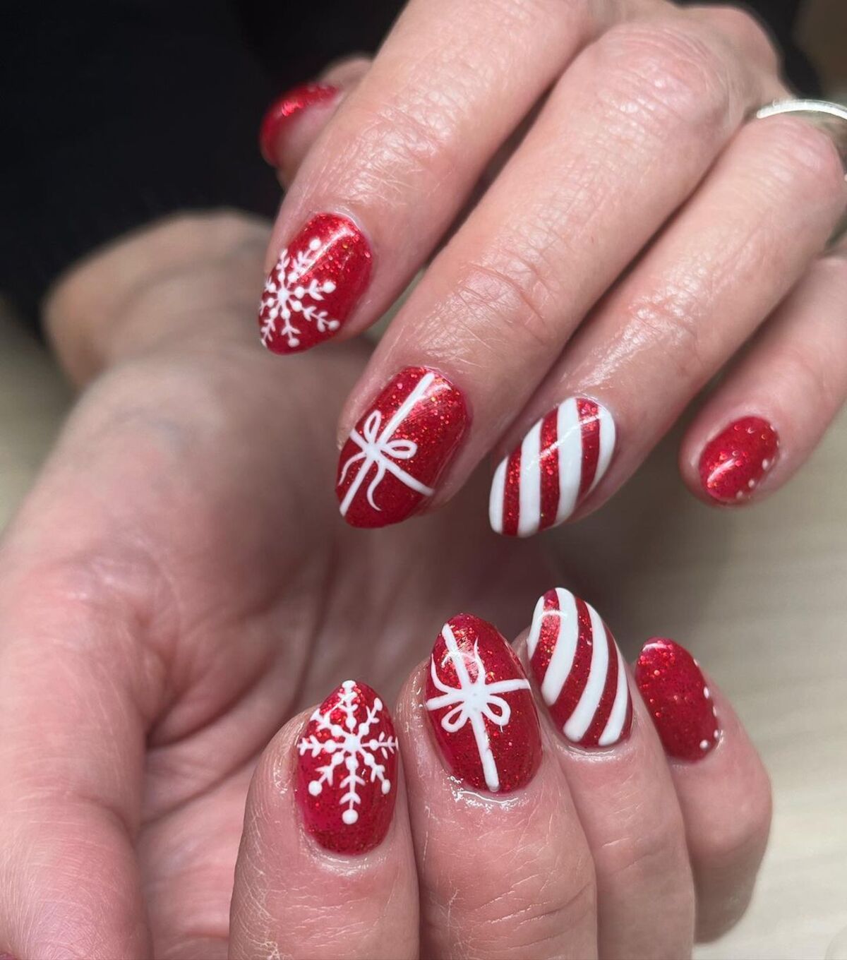 2. Classic Red with Snowflakes and Stripes