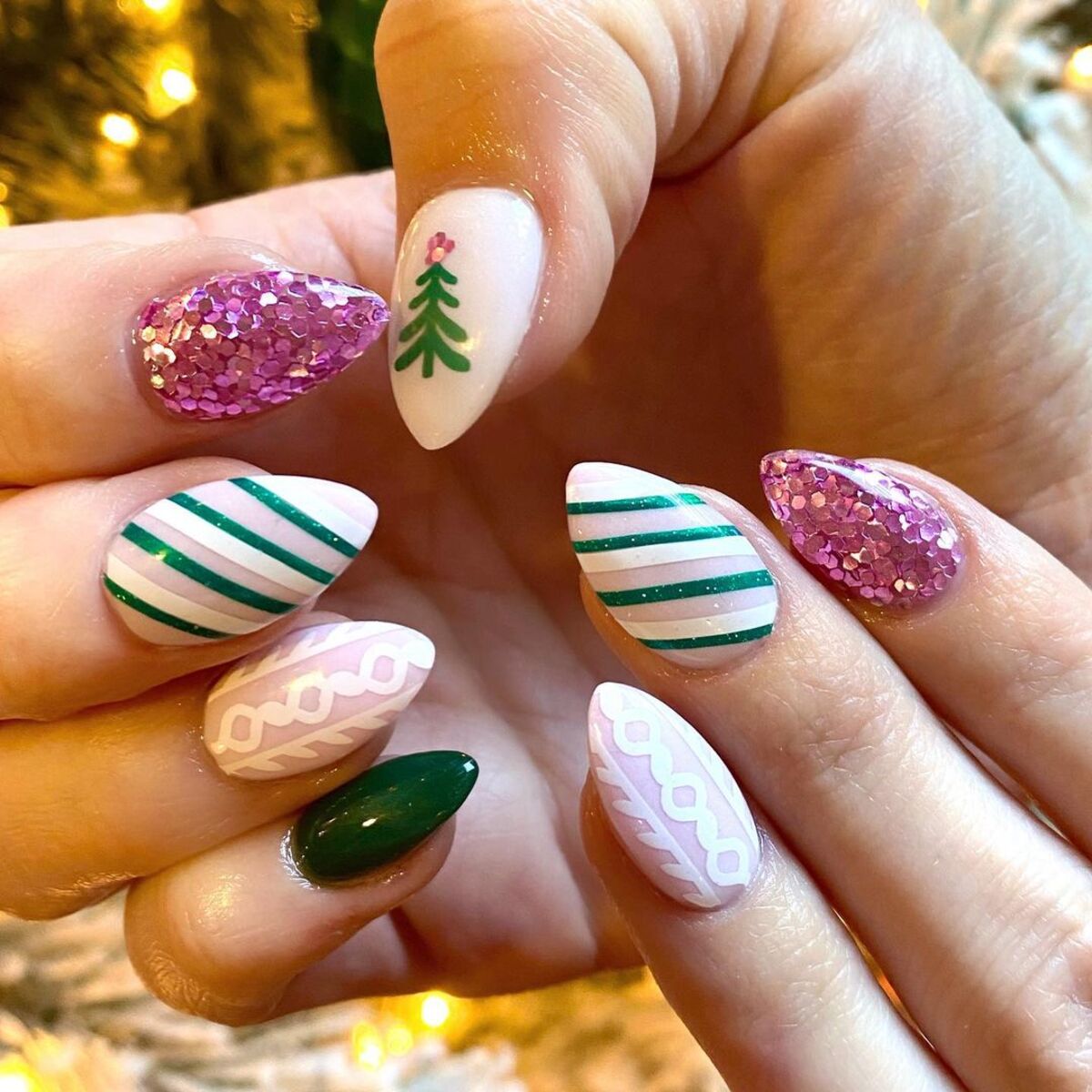 21. Pastel Christmas with Pink Glitter and Stripes