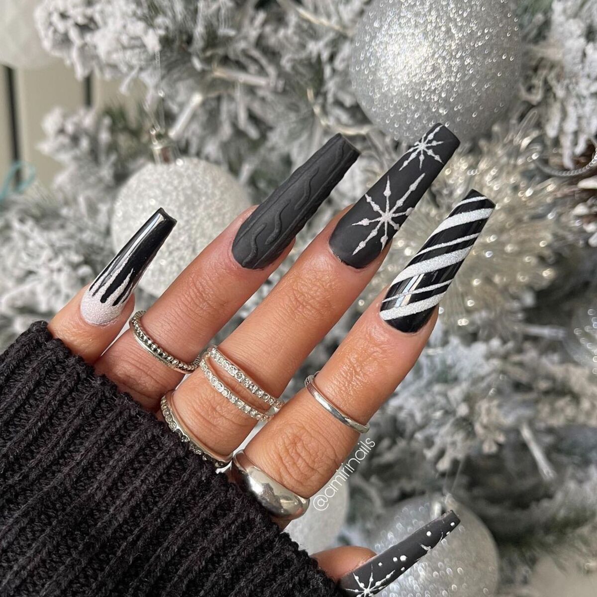 29. Matte Black and Silver Winter Glam