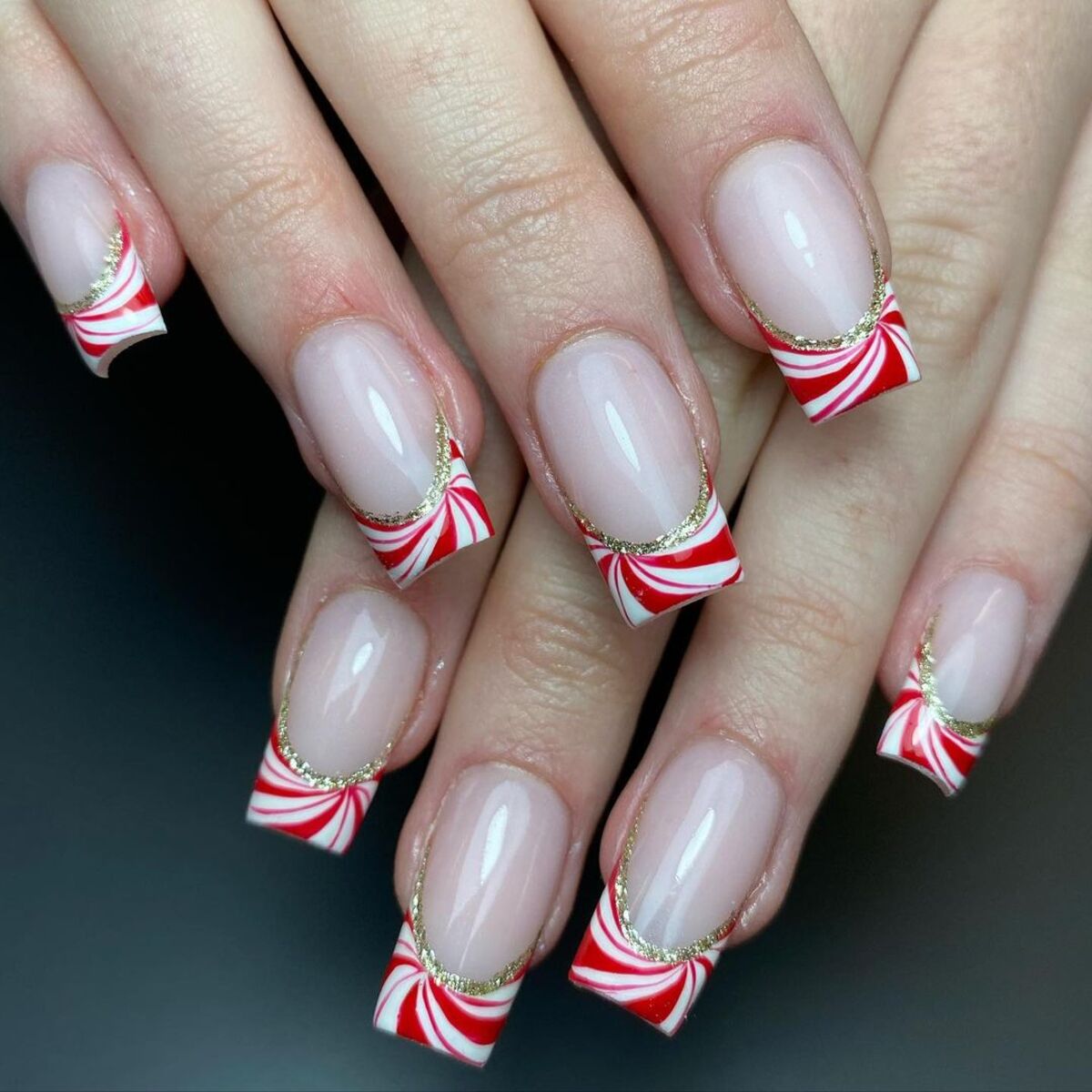 20. Luxe Peppermint French Tips with Gold Accents