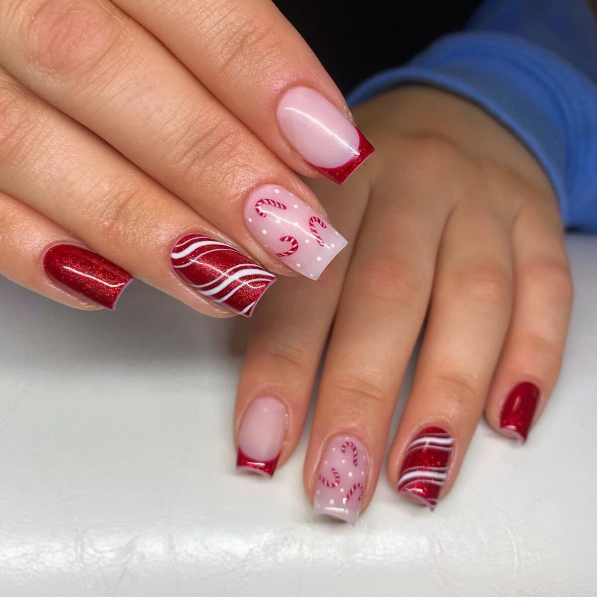 3. Sleek Candy Cane French Tips