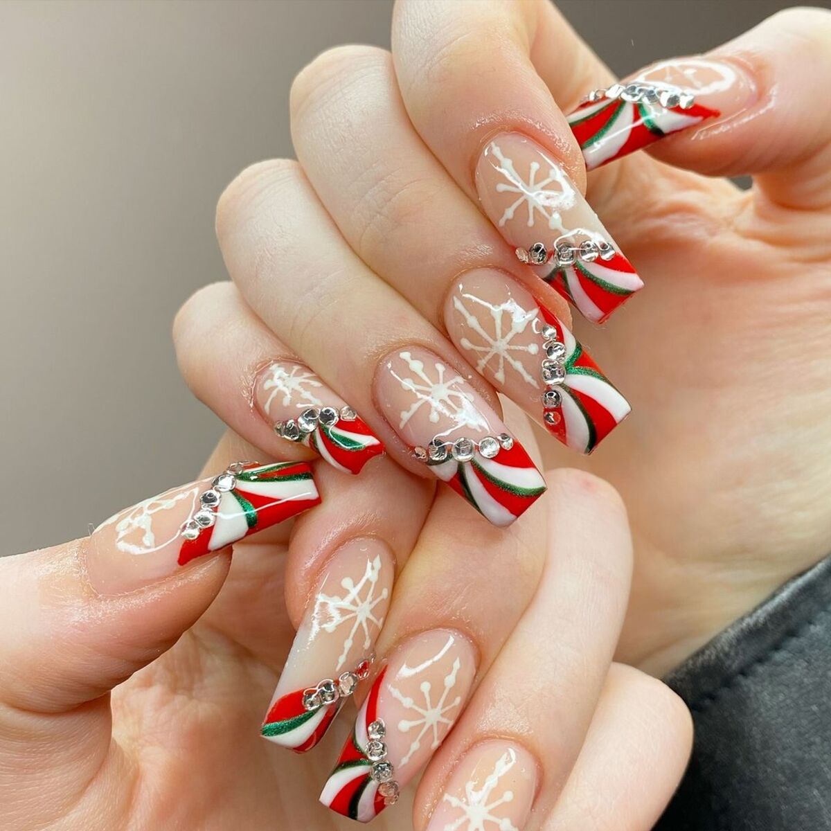 6. Snowflakes and Rhinestone Candy Cane Glam