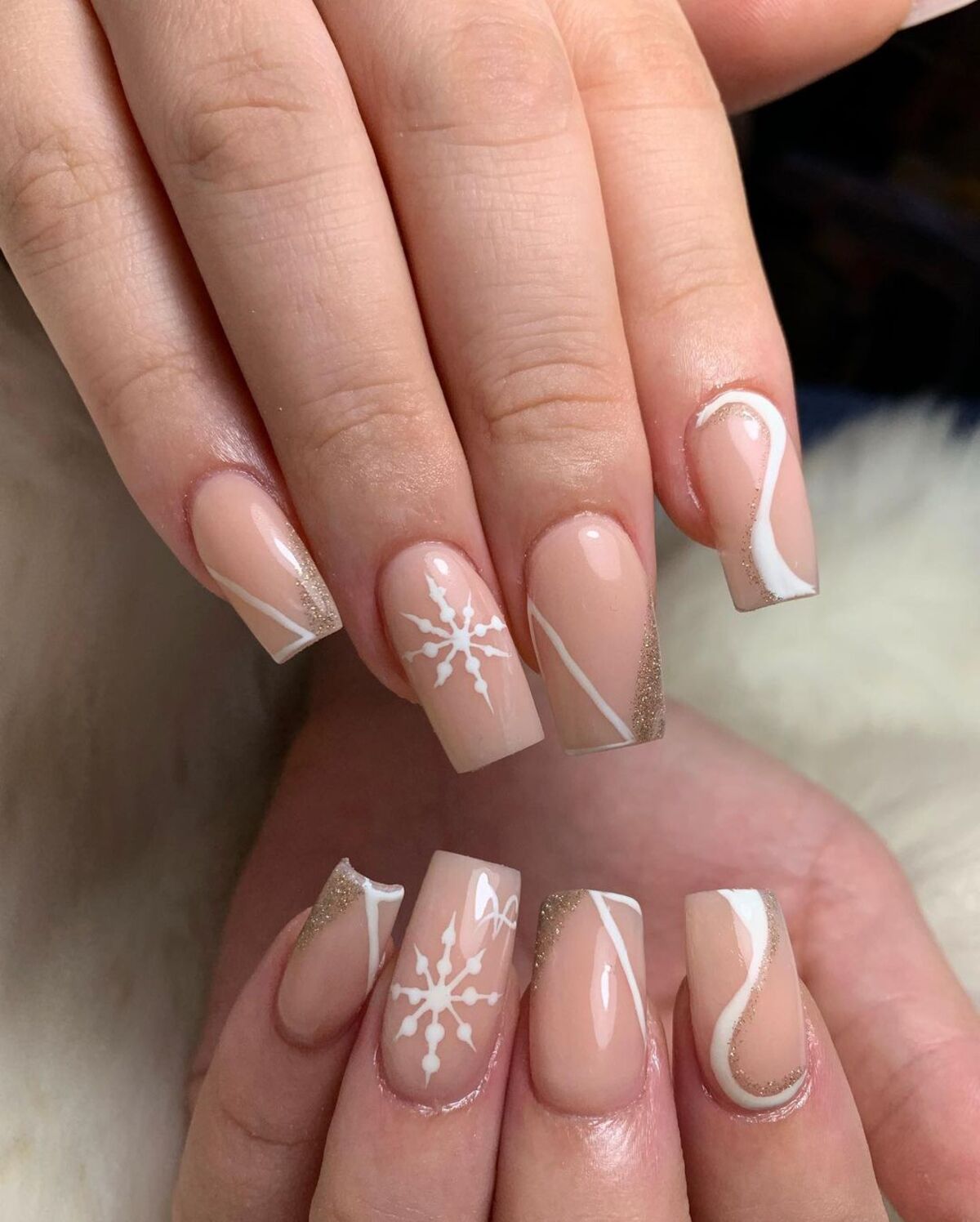 10. Nude Nails with Gold and White Minimalism