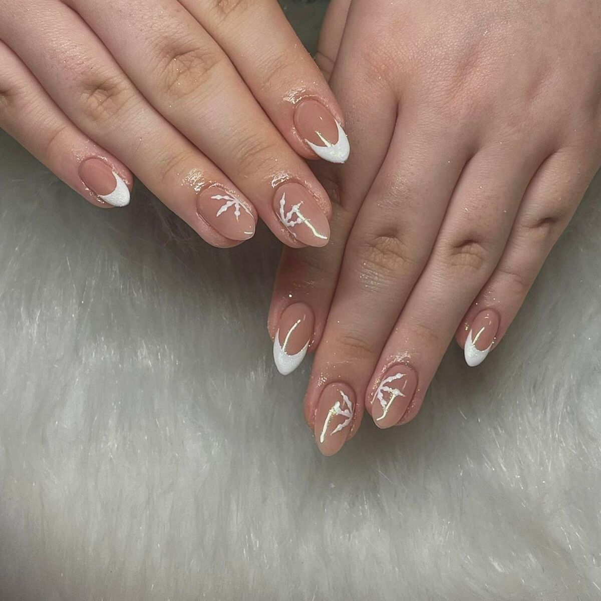 14. Modern French Tips with Snowy Branches