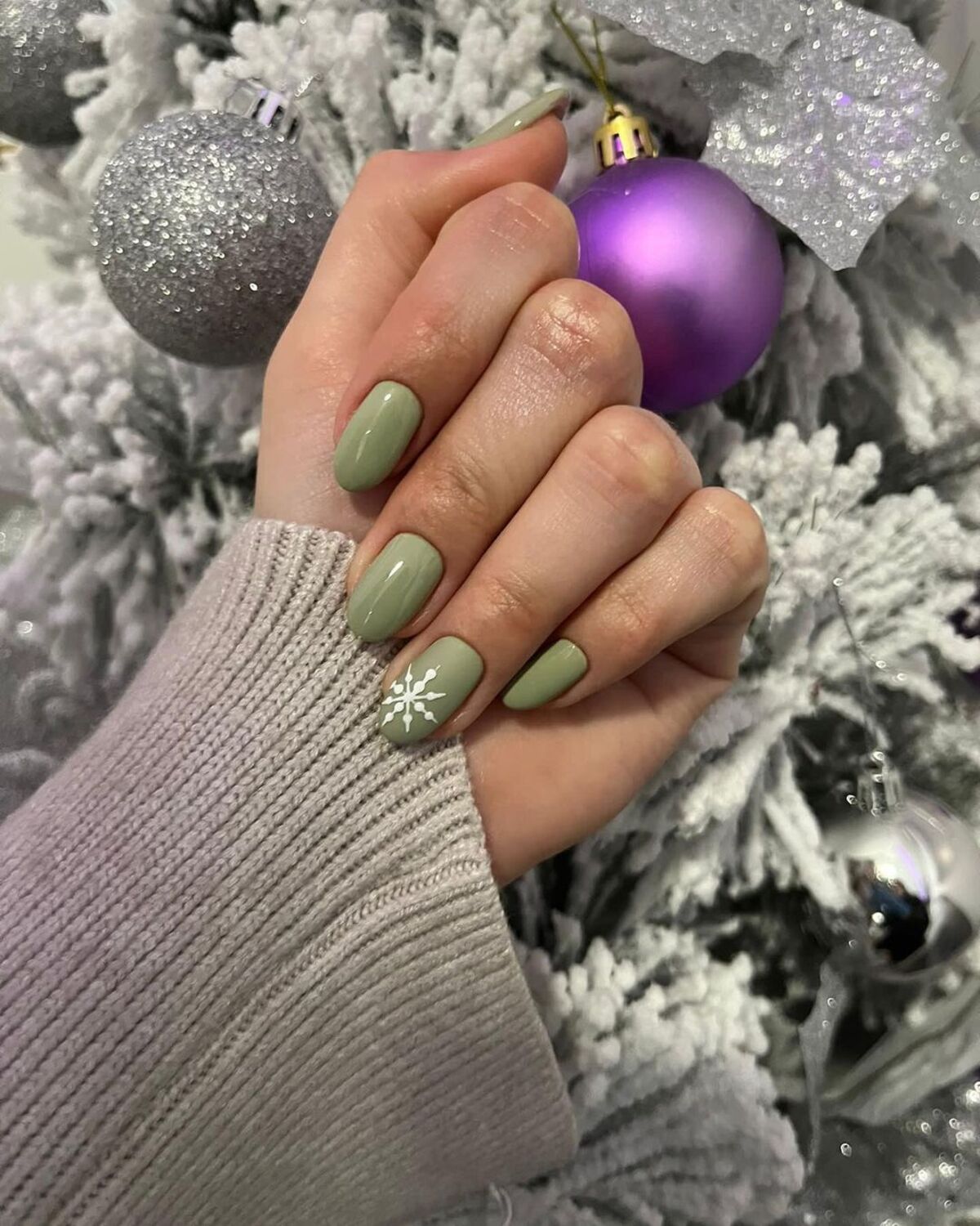 23. Sage Green with Minimal Snowflake Detail